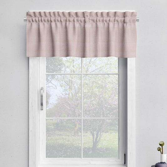 tailored valance in farmhouse red traditional ticking stripe on beige