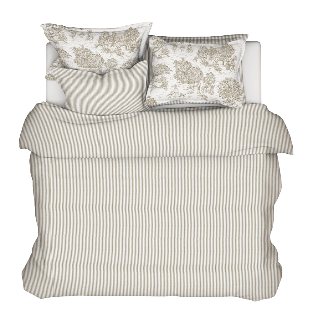 duvet cover in farmhouse rustic brown ticking stripe