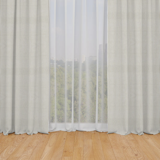 rod pocket curtains in farmhouse rustic brown ticking stripe