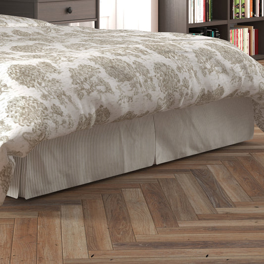 tailored bedskirt in farmhouse rustic brown ticking stripe