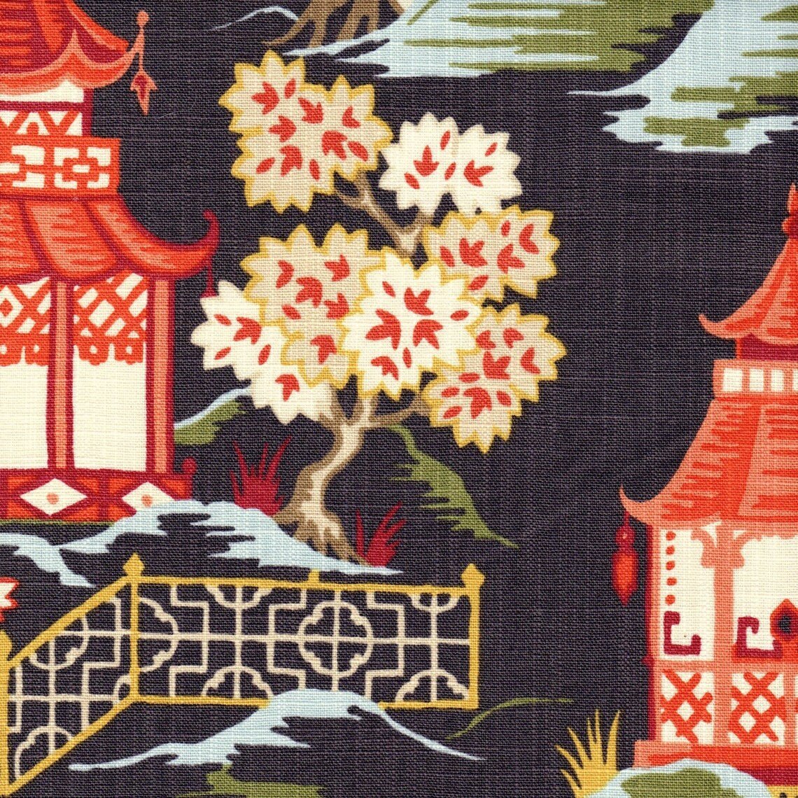 gathered crib skirt in shoji lacquer oriental toile, multicolor chinoiserie