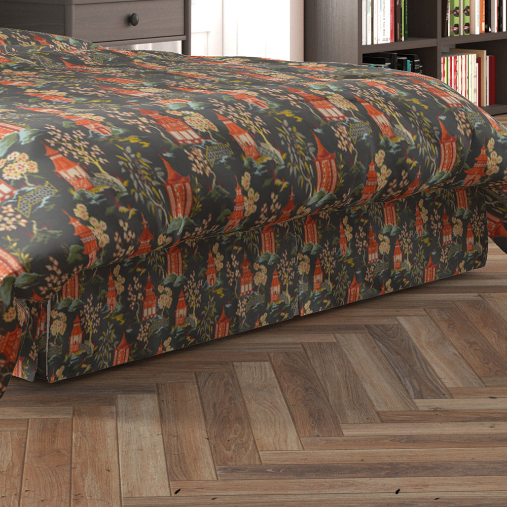 tailored bedskirt in shoji lacquer oriental toile, multicolor chinoiserie