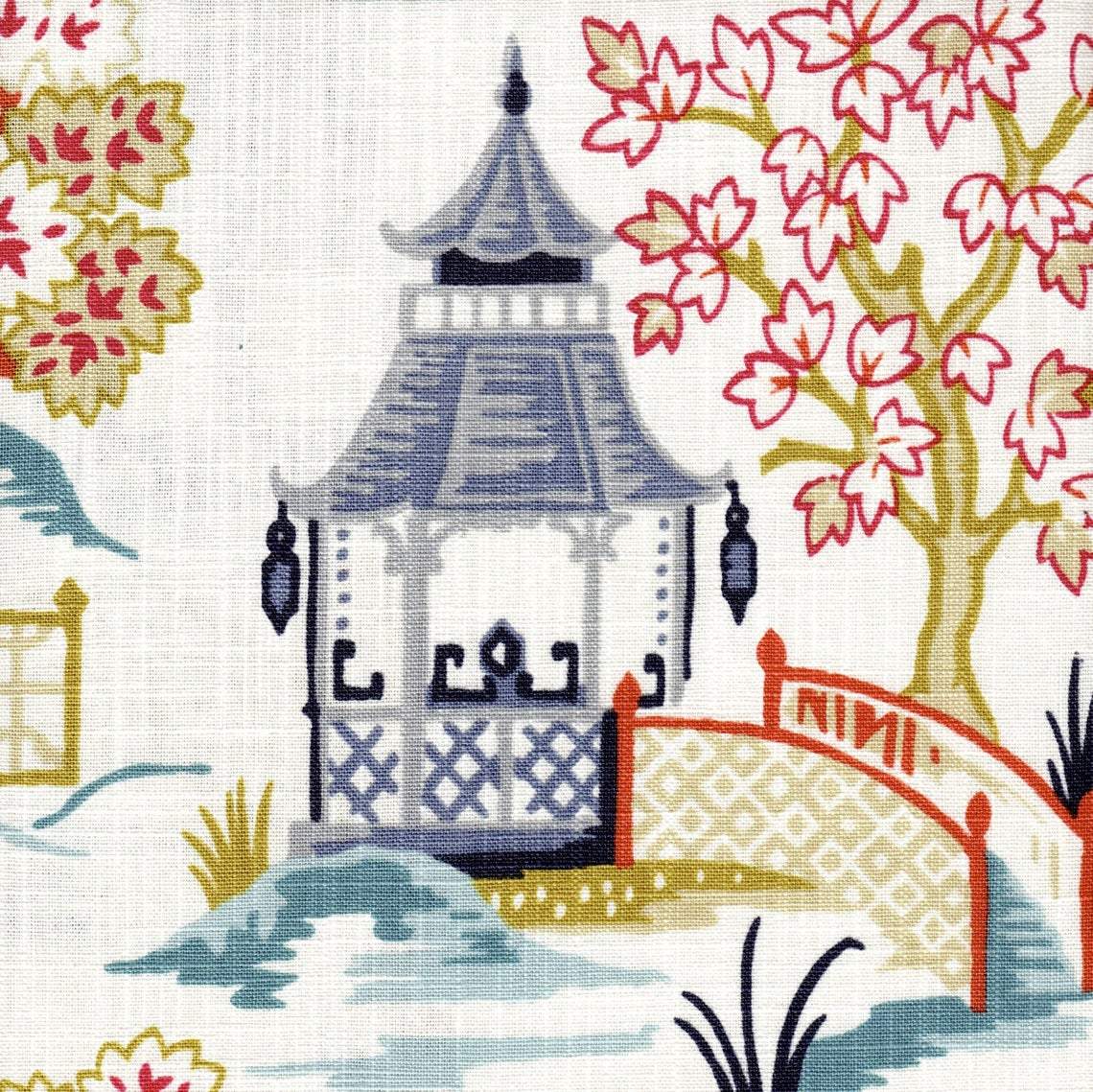 gathered crib skirt in shoji summer oriental toile, multicolor chinoiserie