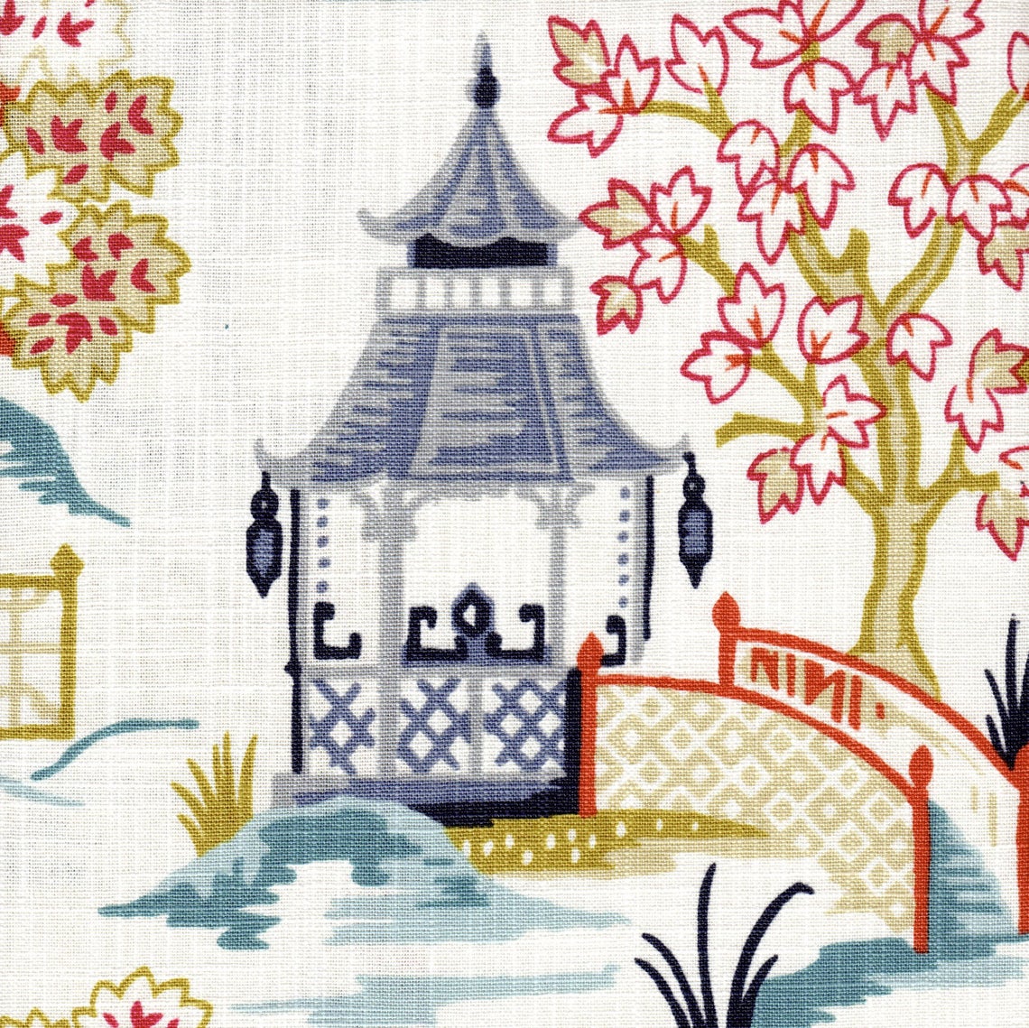 pinch pleated curtain panels pair in shoji summer oriental toile, multicolor chinoiserie