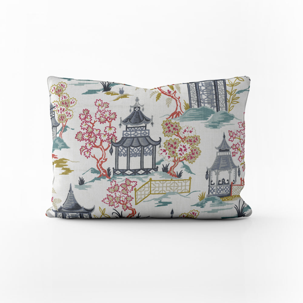 decorative pillows in shoji summer oriental toile, multicolor chinoiserie oblong 16" x 12"