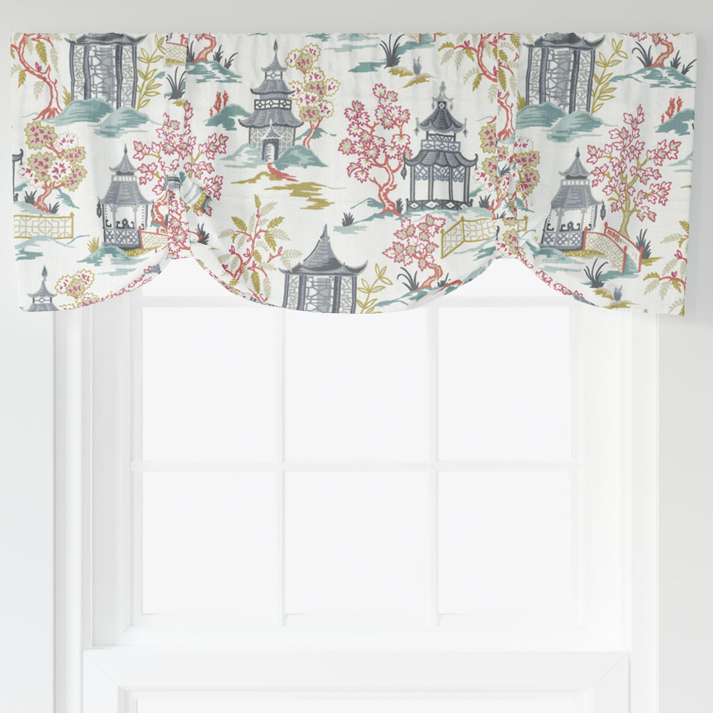 tie-up valance in shoji summer oriental toile, multicolor chinoiserie