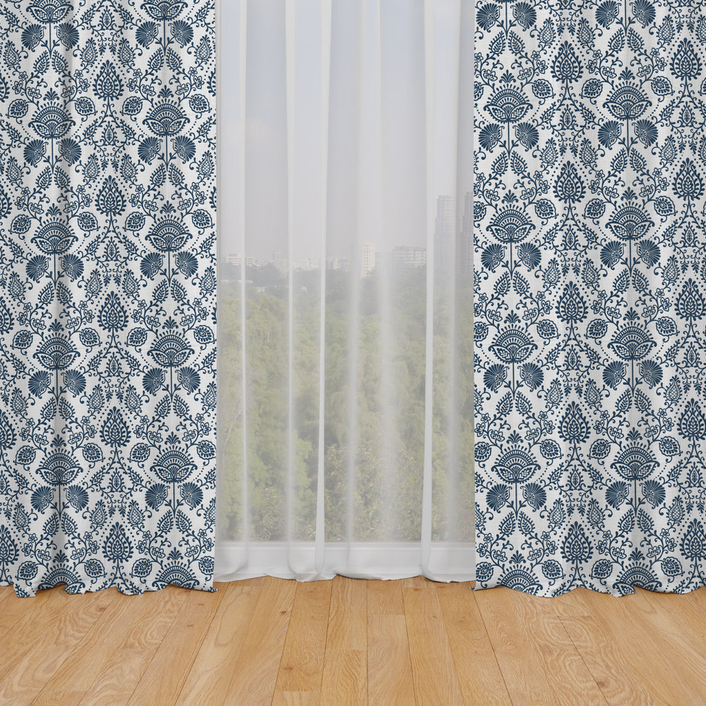 rod pocket curtain panels pair in silas italian denim blue country floral