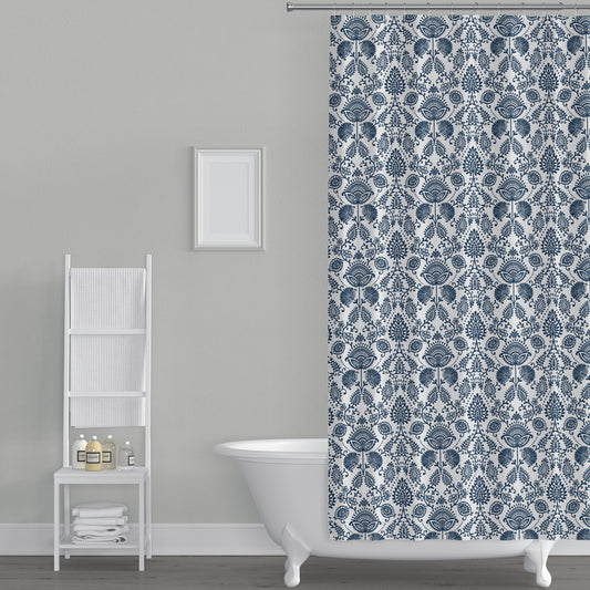 shower curtain in silas italian denim blue country floral