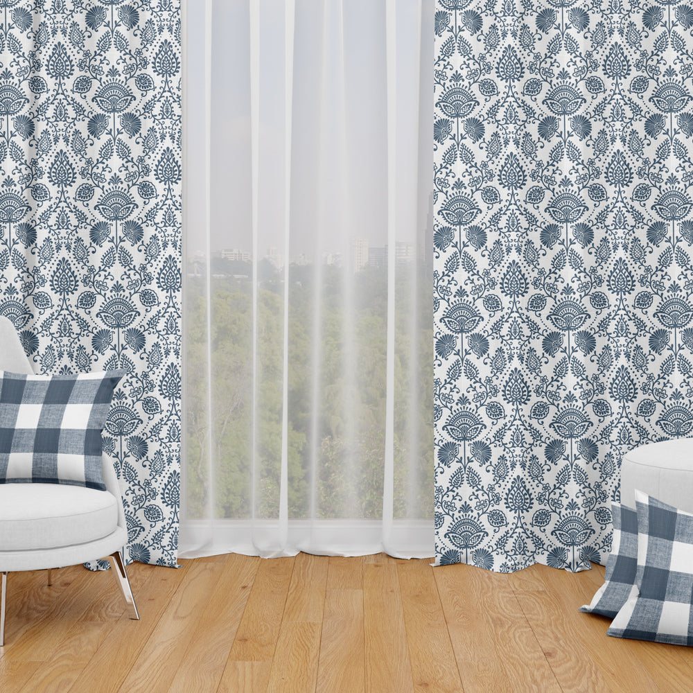 tab top curtain panels pair in silas italian denim blue country floral