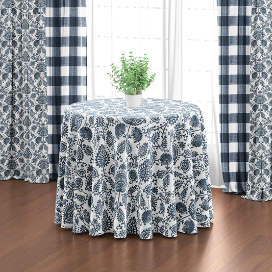 round tablecloth in silas italian denim blue country floral