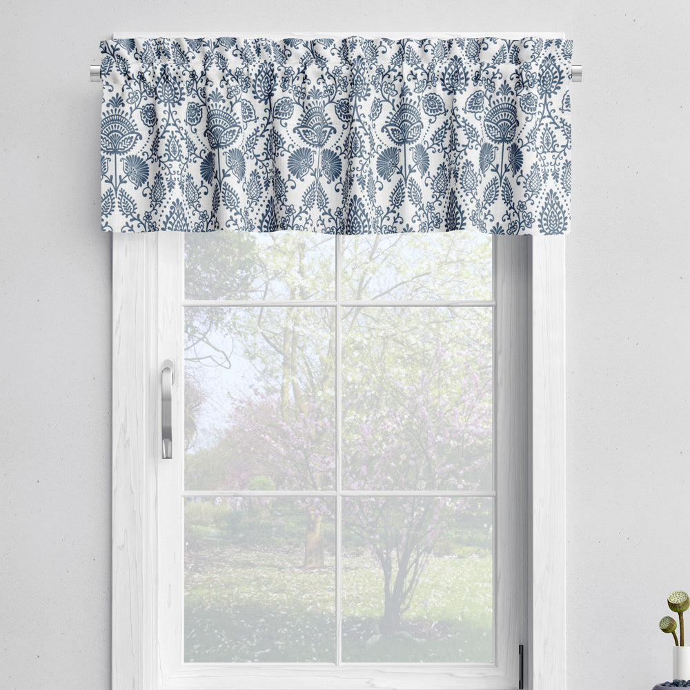 tailored valance in silas italian denim blue country floral
