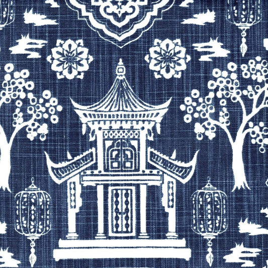 gathered crib skirt in spirit regal navy blue oriental toile