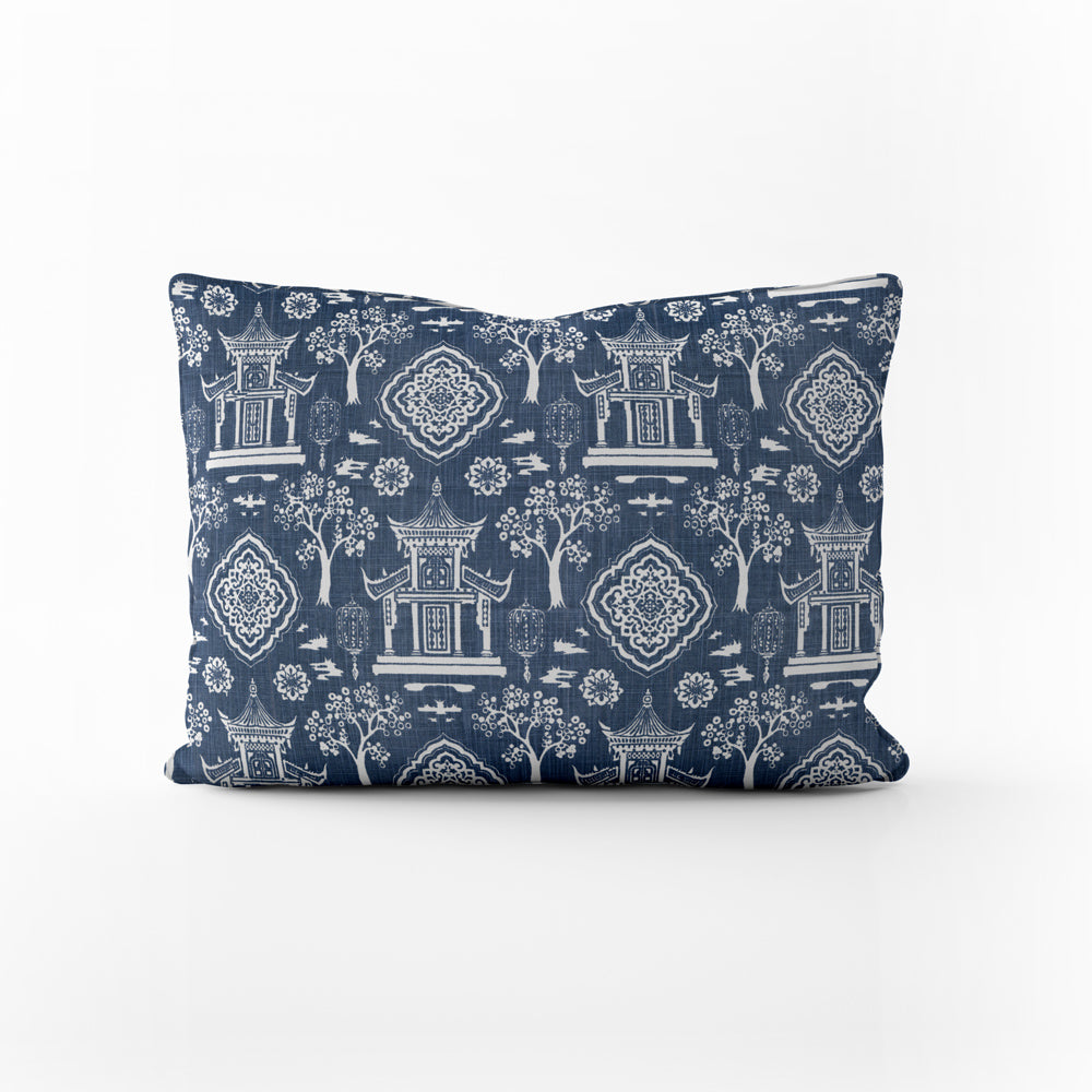 decorative pillows in spirit regal navy blue oriental toile oblong 16" x 12"