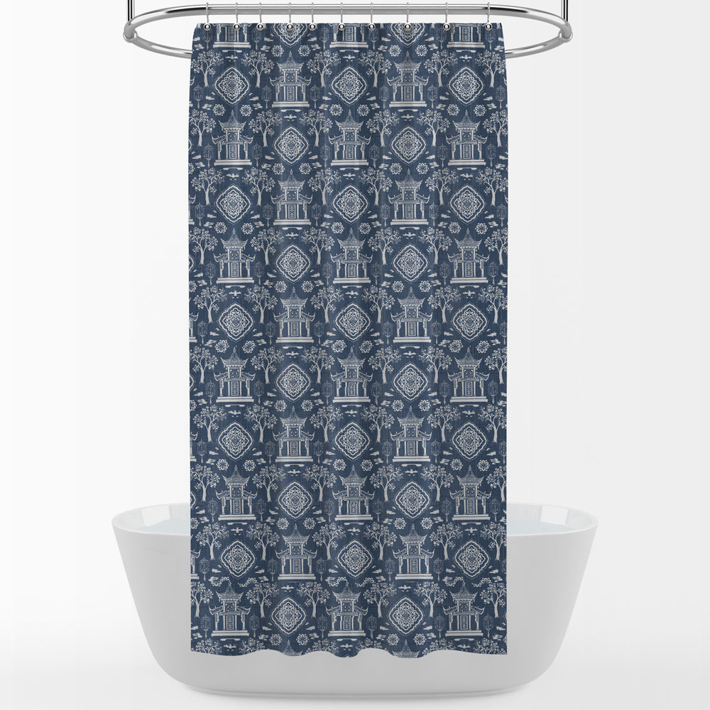 shower curtain in spirit regal navy blue oriental toile