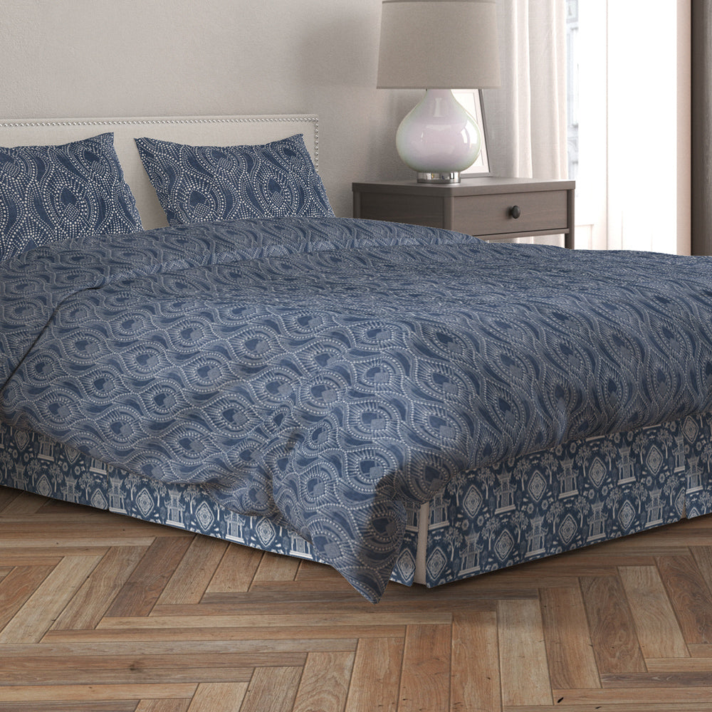 tailored bedskirt in spirit regal navy blue oriental toile