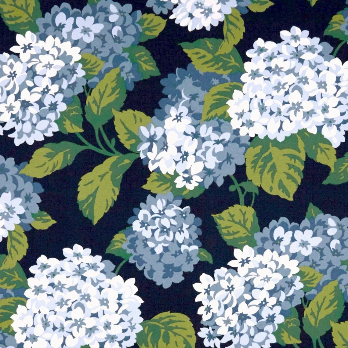 round tablecloth in summerwind navy blue hydrangea floral, large scale