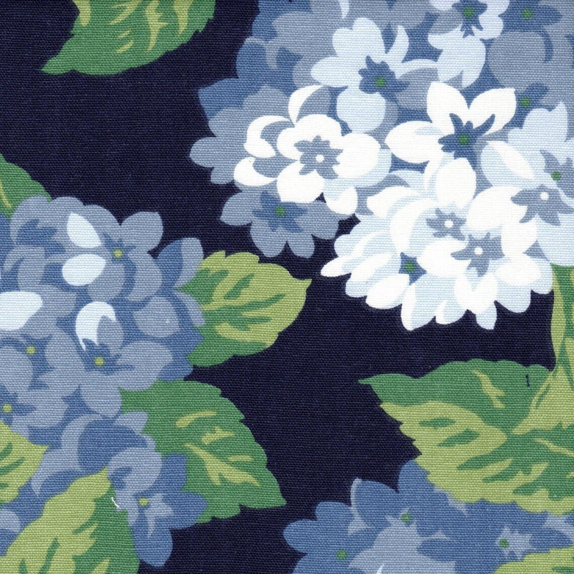 tailored valance in summerwind navy blue hydrangea floral, large scale