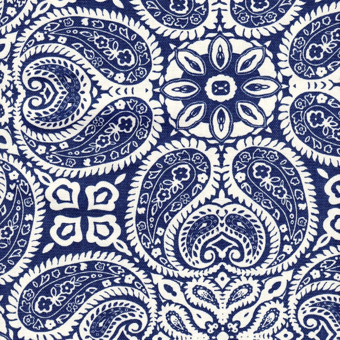 round tablecloth in tibi navy blue geometric paisley