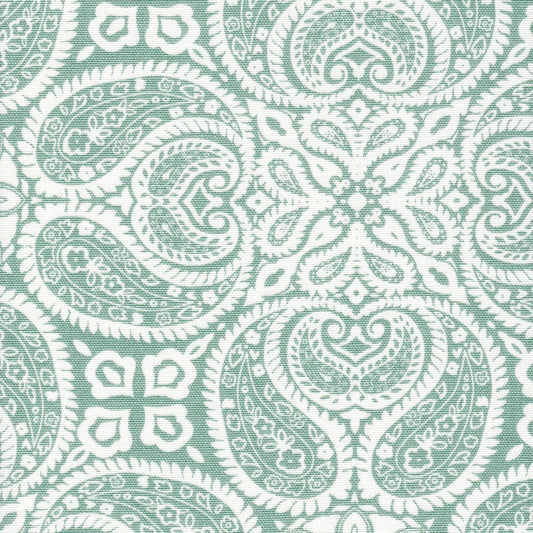 gathered bedskirt in tibi spa green geometric paisley