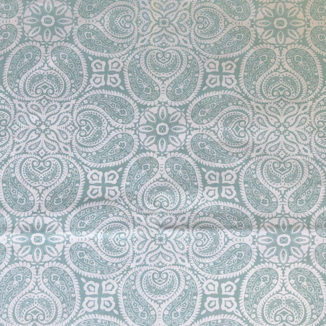 round tablecloth in tibi spa green geometric paisley