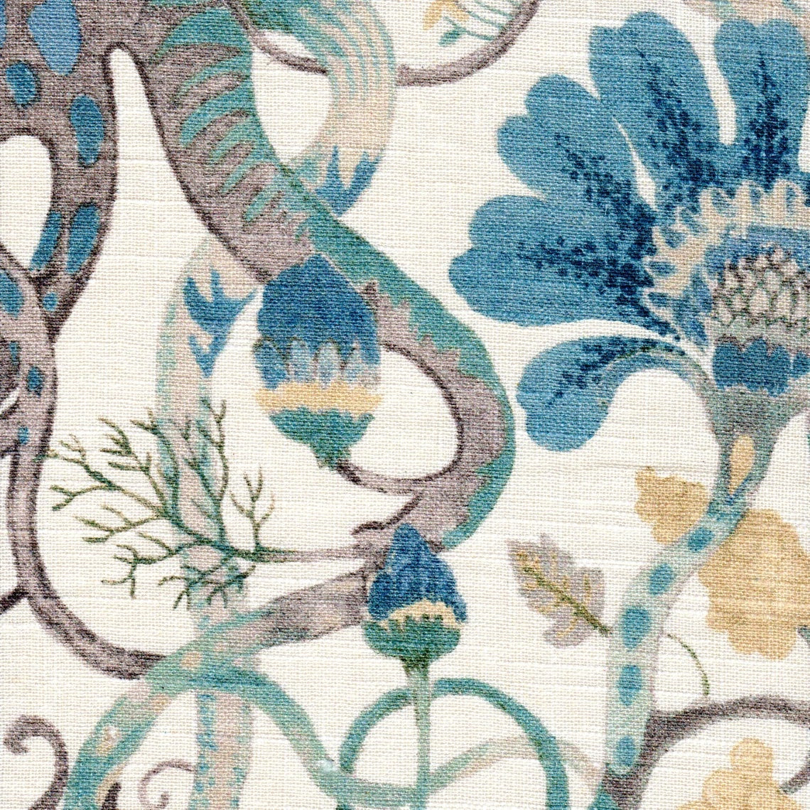 Scalloped Valance in Tudor Antique Blue Jacobean Floral, Tree of Life, Large Scale Multi-Color