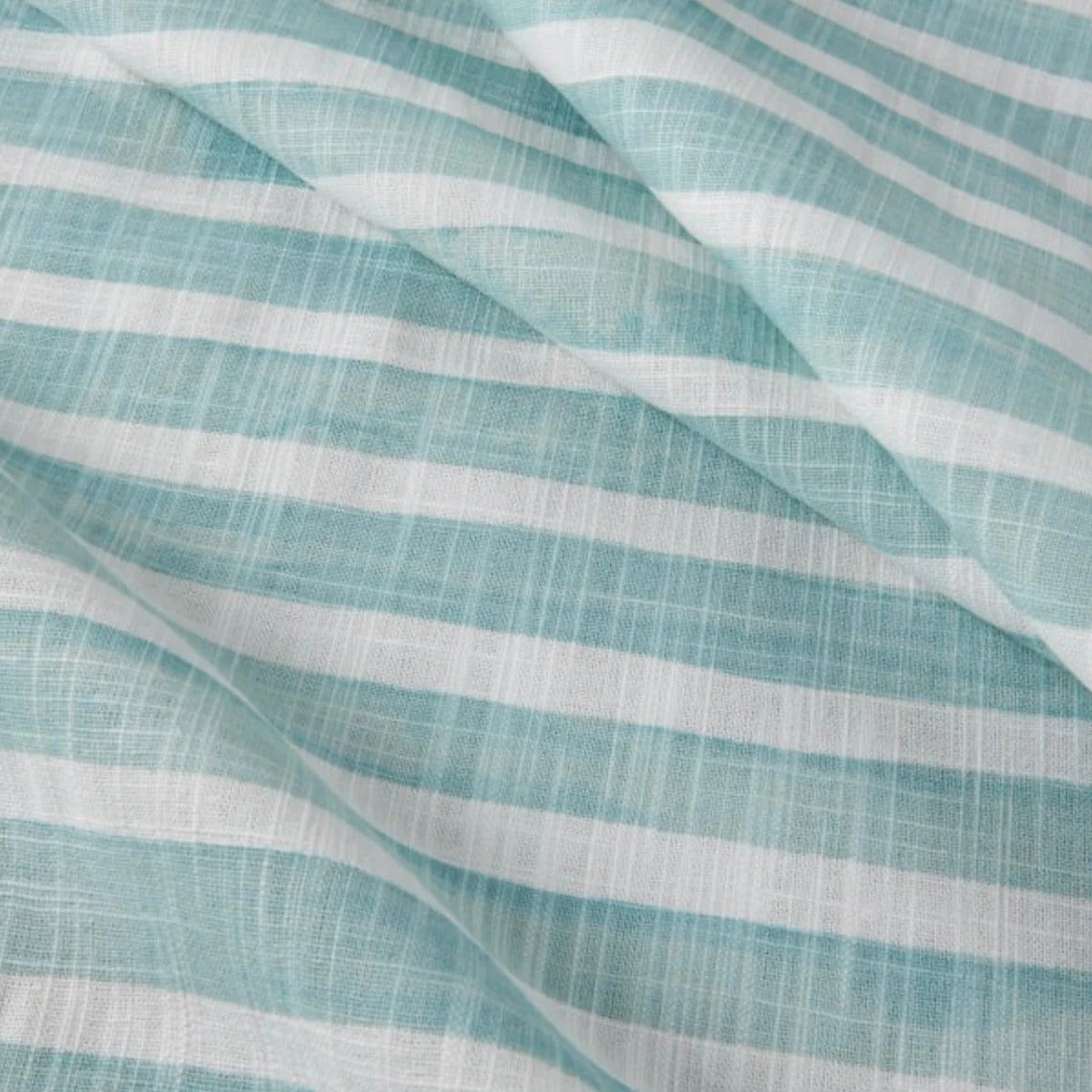 gathered bedskirt in nelson cancun blue horizontal watercolor stripe