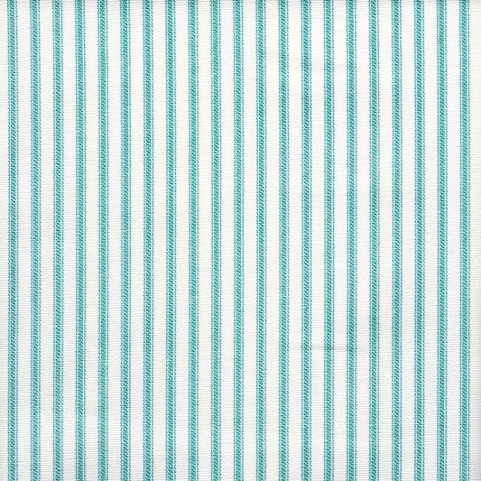tailored tier curtains in farmhouse aqua blue ticking stripe