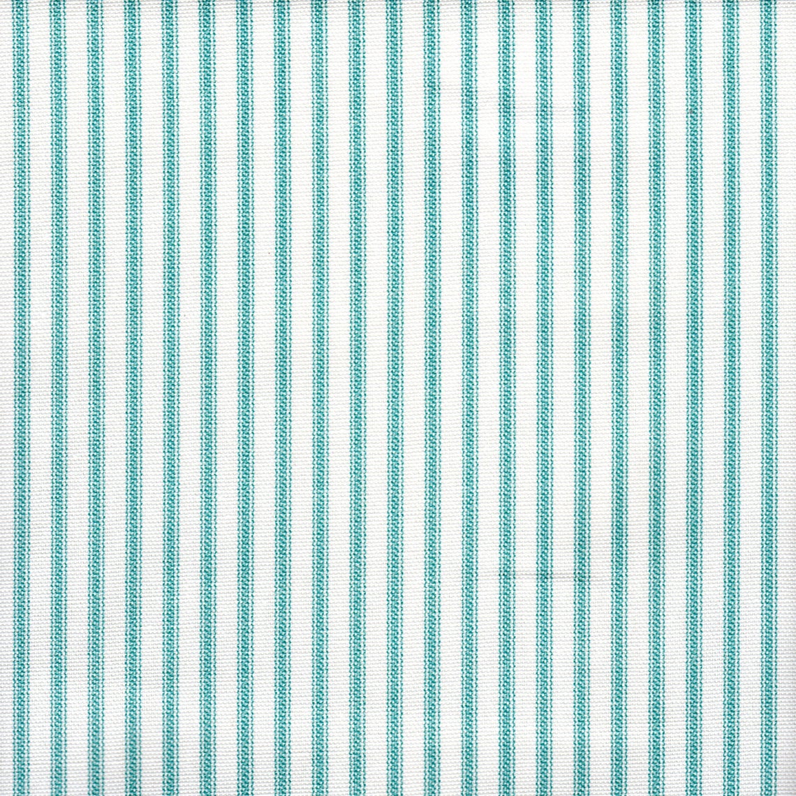 tie-up valance in farmhouse aqua blue ticking stripe
