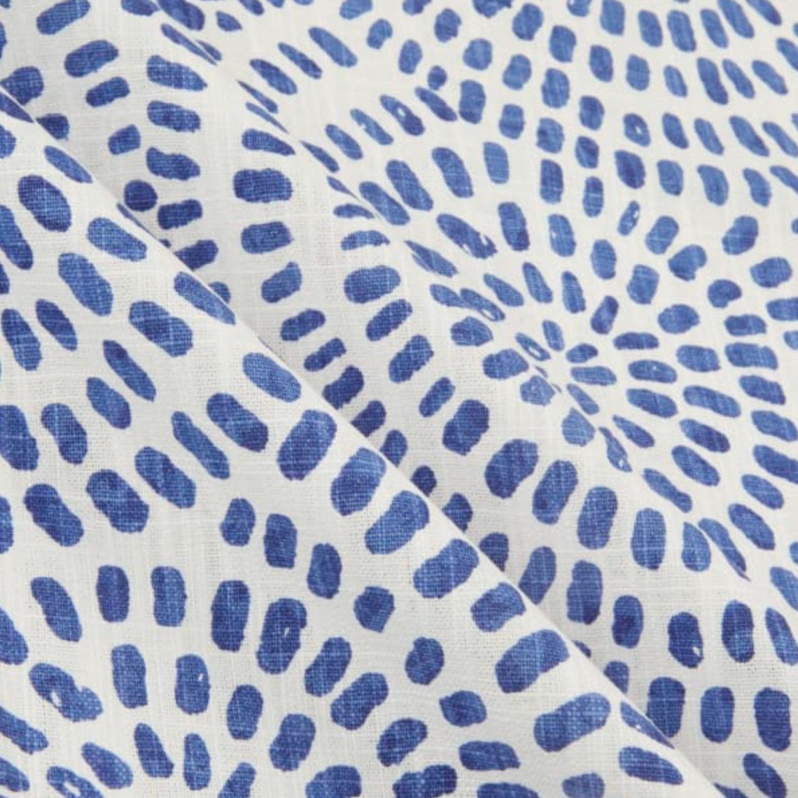 gathered bedskirt in cecil commodore blue watercolor dot circular geometric