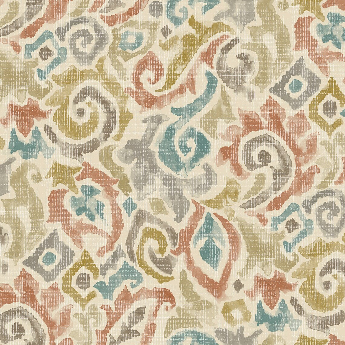 pinch pleated curtain panels pair in Jester Tuscan Paisley Watercolor- Blue, Terracotta, Gray, Tan