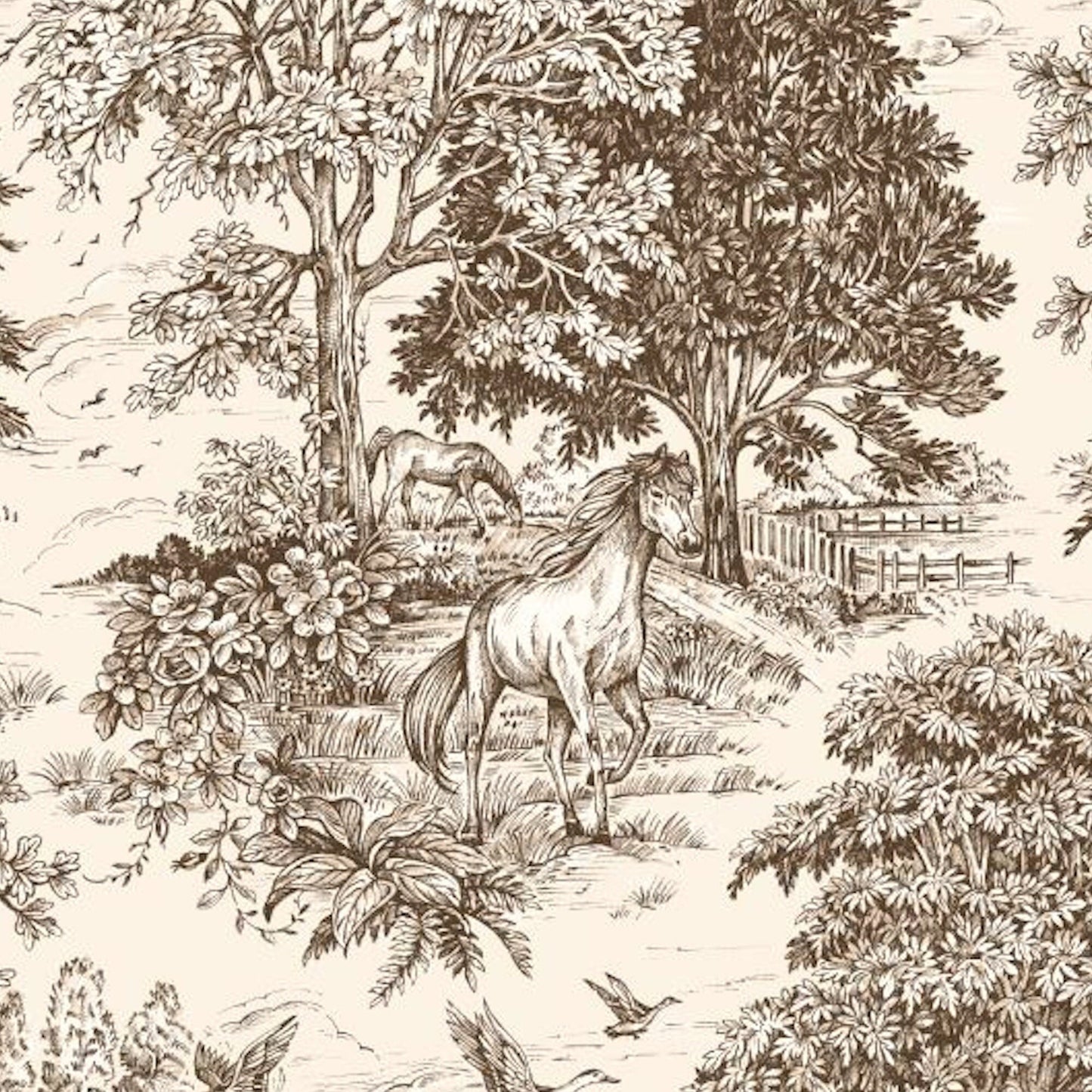 Yellowstone Country Toile- Horses, Deer, Dogs- Large Scale