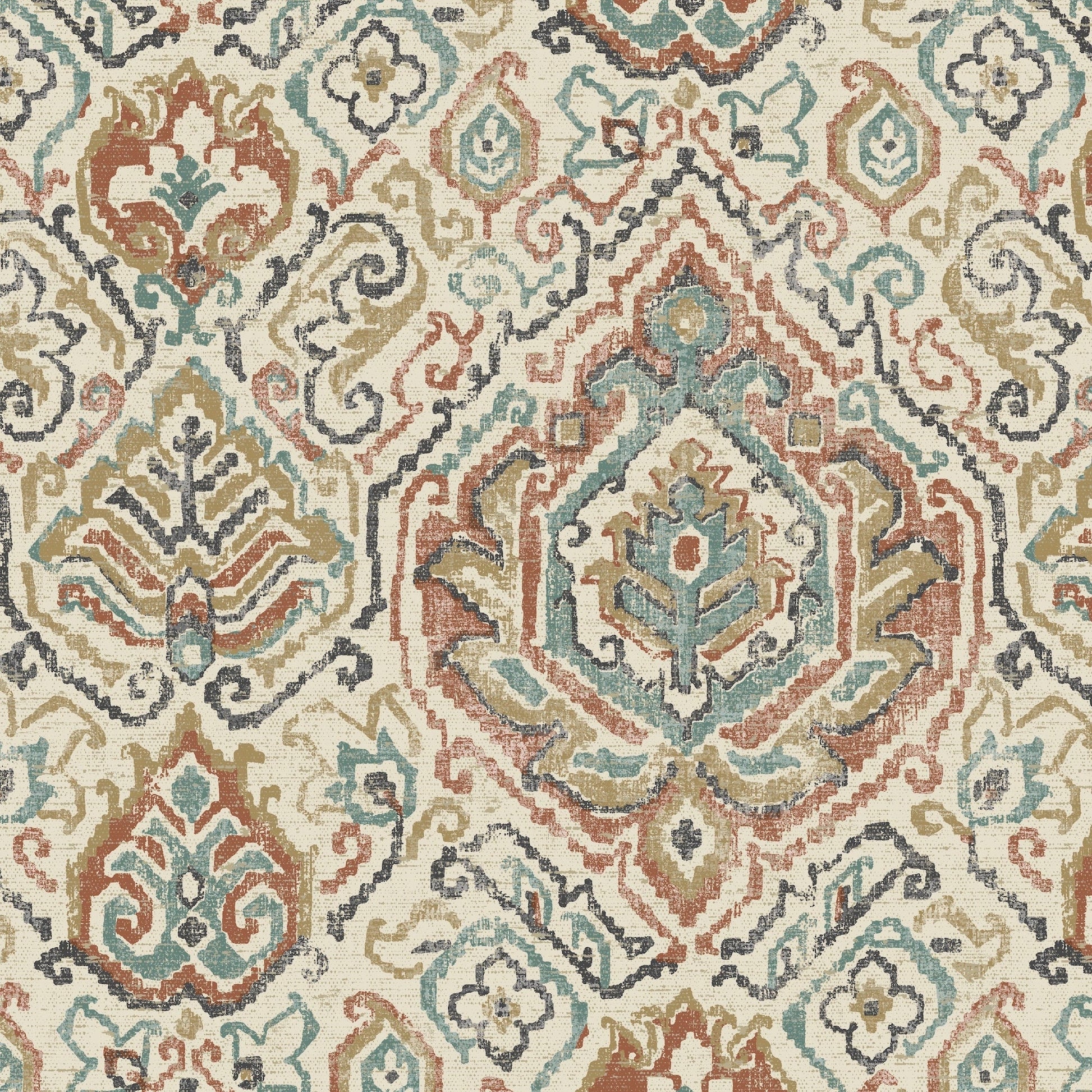 Cathell Weathered Persian Rug Design- Large Scale Fabric